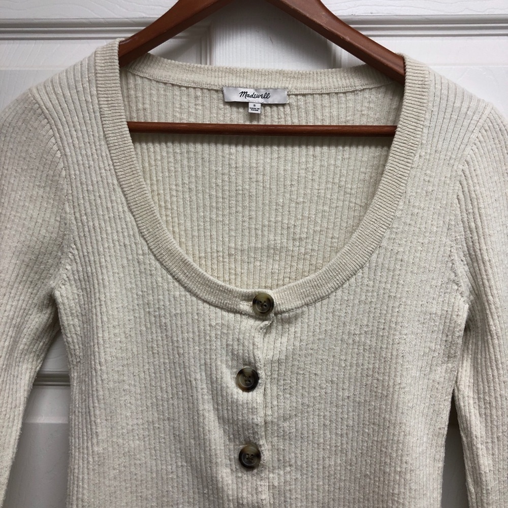 Madewell Small Cream Ribbed Scoop-Neck Button Front Top